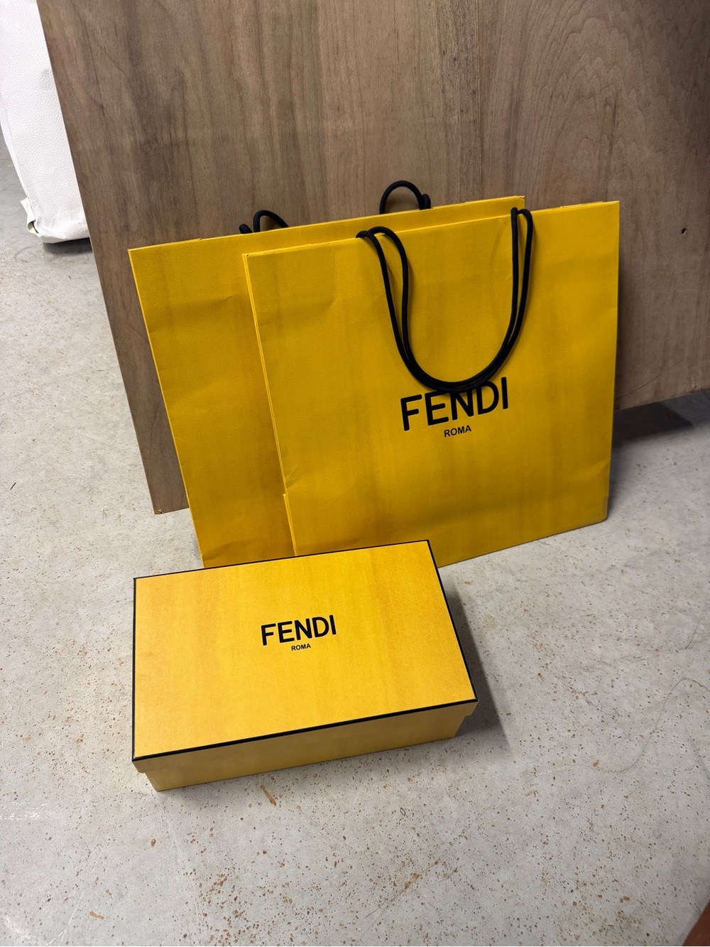 Fendi Bright Yellow Shopping Bag and Box Set with Black Logo